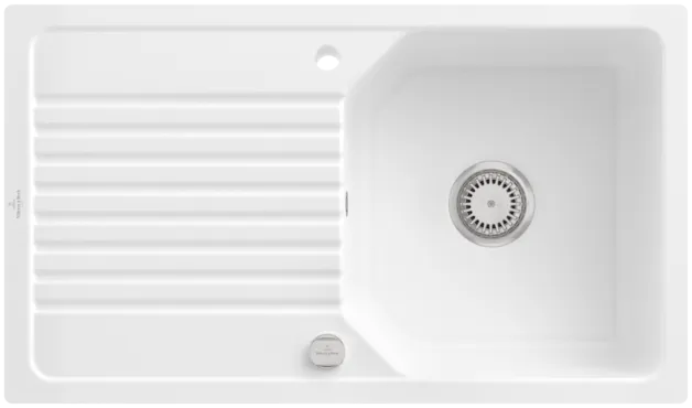Bild von VILLEROY BOCH Linara 50 Flat flächenbündige Spüle, inklusive Ablaufgarnitur mit Excenterbetätigung, aus Keramik, 840 x 490 mm, Snow White CeramicPlus #33852FKG