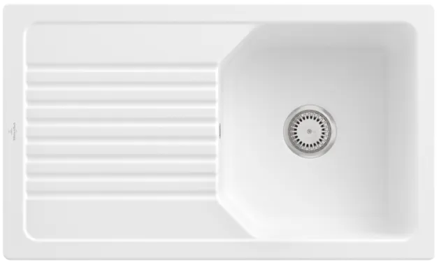 Bild von VILLEROY BOCH Linara 50 Einbauspüle, inklusive Ablaufgarnitur mit Handbetätigung, aus TitanCeram, 860 x 510 mm, Stone White CeramicPlus #338501RW