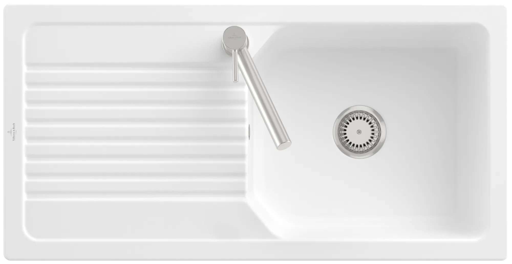 Bild von VILLEROY BOCH Linara 60 Einbauspüle, inklusive Ablaufgarnitur mit Handbetätigung, aus TitanCeram, 1000 x 510 mm, Stone White CeramicPlus #338601RW