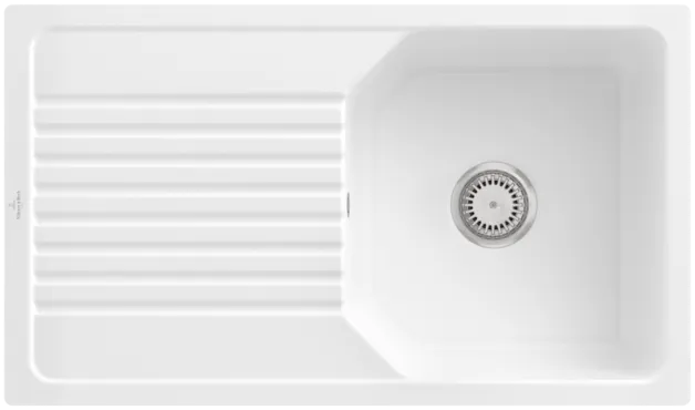 Bild von VILLEROY BOCH Linara 50 Flat flächenbündige Spüle, inklusive Ablaufgarnitur mit Handbetätigung, aus Keramik, 840 x 490 mm, Weiß Alpin CeramicPlus #33851FR1