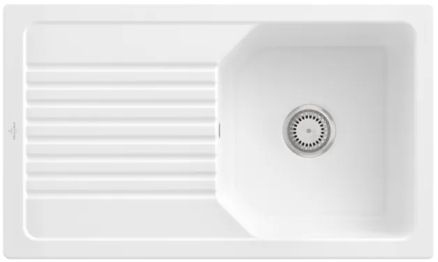 Bild von VILLEROY BOCH Linara 50 Einbauspüle, inklusive Ablaufgarnitur mit Handbetätigung, aus TitanCeram, 860 x 510 mm, Weiß Alpin CeramicPlus #338501R1