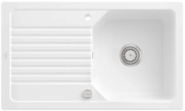 Bild von VILLEROY BOCH Linara 50 Einbauspüle, inklusive Ablaufgarnitur mit Excenterbetätigung, aus TitanCeram, 860 x 510 mm, Snow White CeramicPlus #338502KG
