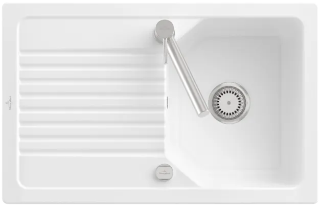 Bild von VILLEROY BOCH Linara 45 Flat flächenbündige Spüle, inklusive Ablaufgarnitur mit Excenterbetätigung, aus TitanCeram, 780 x 490 mm, Weiß Alpin CeramicPlus #33842FR1