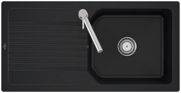 Bild von VILLEROY BOCH Linara 60 Einbauspüle, inklusive Ablaufgarnitur mit Handbetätigung, aus TitanCeram, 1000 x 510 mm, Pure Black #338601R7