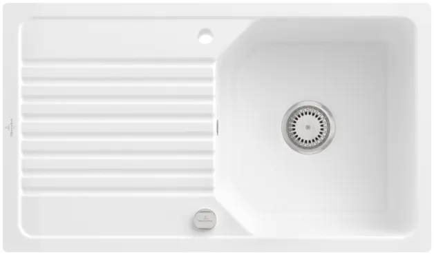 Bild von VILLEROY BOCH Linara 50 Flat flächenbündige Spüle, inklusive Ablaufgarnitur mit Excenterbetätigung, aus Keramik, 840 x 490 mm, Weiß Alpin CeramicPlus #33852FR1