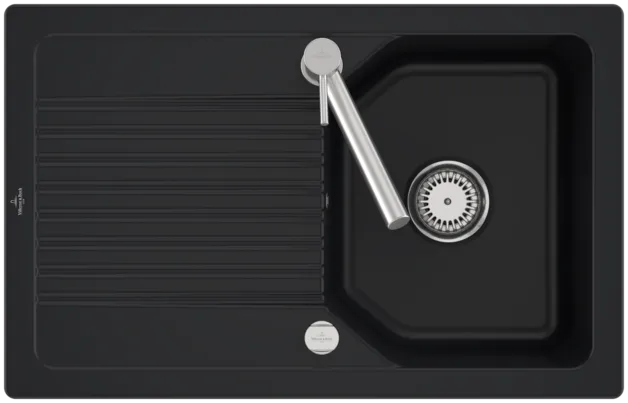 Bild von VILLEROY BOCH Linara 45 Flat flächenbündige Spüle, inklusive Ablaufgarnitur mit Excenterbetätigung, aus TitanCeram, 780 x 490 mm, Pure Black #33842FR7