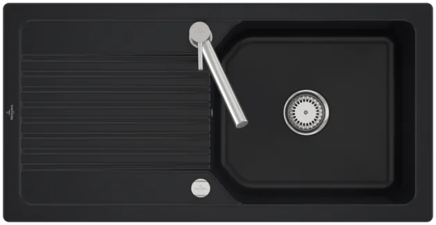 Bild von VILLEROY BOCH Linara 60 Einbauspüle, inklusive Ablaufgarnitur mit Excenterbetätigung, aus TitanCeram, 1000 x 510 mm, Pure Black #338602R7