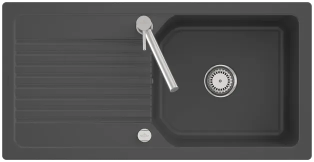 Bild von VILLEROY BOCH Linara 60 Flat flächenbündige Spüle, inklusive Ablaufgarnitur mit Excenterbetätigung, aus Keramik, 980 x 490 mm, Graphite CeramicPlus #33862FI4