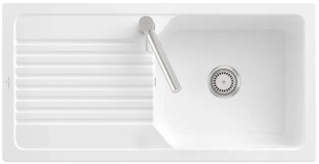 Bild von VILLEROY BOCH Linara 60 Flat flächenbündige Spüle, inklusive Ablaufgarnitur mit Handbetätigung, aus Keramik, 980 x 490 mm, Weiß Alpin CeramicPlus #33861FR1