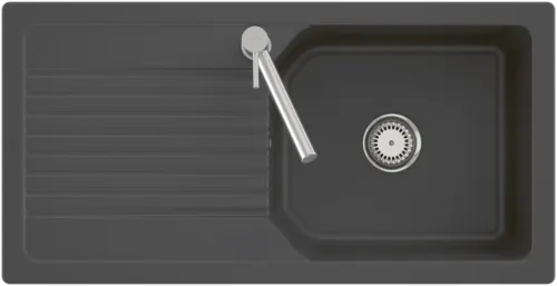 Bild von VILLEROY BOCH Linara 60 Flat flächenbündige Spüle, inklusive Ablaufgarnitur mit Handbetätigung, aus Keramik, 980 x 490 mm, Graphite CeramicPlus #33861FI4
