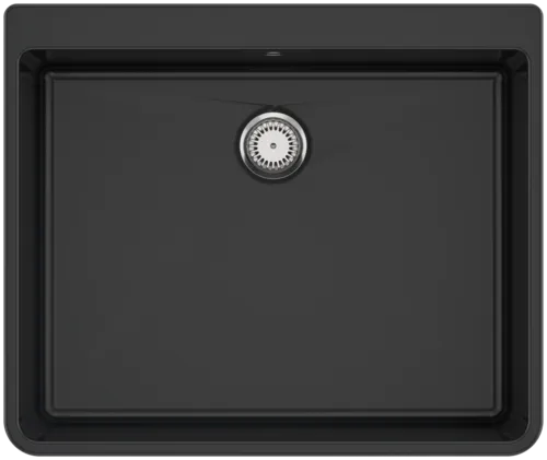 Bild von VILLEROY BOCH Spülstein Einzelbecken 60 X Spülstein Einzelbecken, inklusive Ablaufgarnitur mit Handbetätigung, aus Keramik, 595 x 500 mm, Pure Black #636001R7