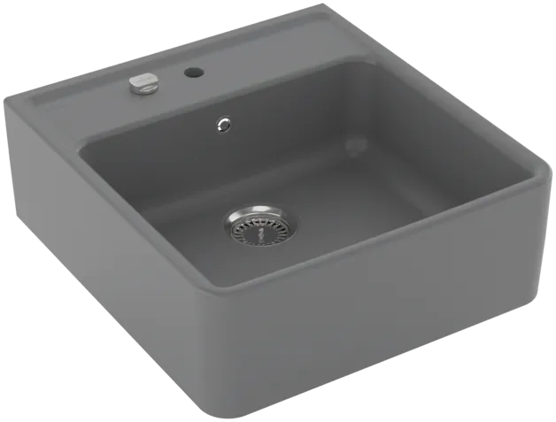 Bild von VILLEROY BOCH Spülstein Einzelbecken Spülstein Einzelbecken, inklusive Ablaufgarnitur mit Excenterbetätigung, Befestigungsset, aus Keramik, 595 x 630 mm, Stone CeramicPlus #632062SL