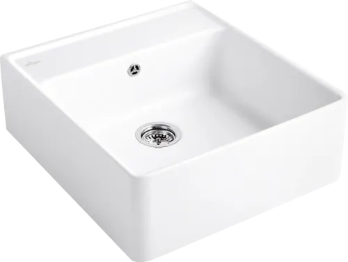Bild von VILLEROY BOCH Spülstein Einzelbecken Spülstein Einzelbecken, inklusive Ablaufgarnitur mit Handbetätigung, Befestigungsset, aus Keramik, 595 x 630 mm, Snow White CeramicPlus #632061KG
