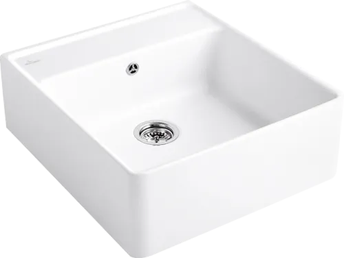 Bild von VILLEROY BOCH Spülstein Einzelbecken Spülstein Einzelbecken, inklusive Ablaufgarnitur mit Excenterbetätigung, Befestigungsset, aus Keramik, 595 x 630 mm, Weiß Alpin CeramicPlus #632062R1
