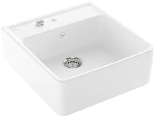 Bild von VILLEROY BOCH Spülstein Einzelbecken Spülstein Einzelbecken, inklusive Ablaufgarnitur mit Excenterbetätigung, Befestigungsset, aus Keramik, 595 x 630 mm, Stone White CeramicPlus #632062RW
