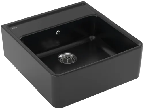 Bild von VILLEROY BOCH Spülstein Einzelbecken Spülstein Einzelbecken, inklusive Ablaufgarnitur mit Handbetätigung, Befestigungsset, aus Keramik, 595 x 630 mm, Pure Black #632061R7