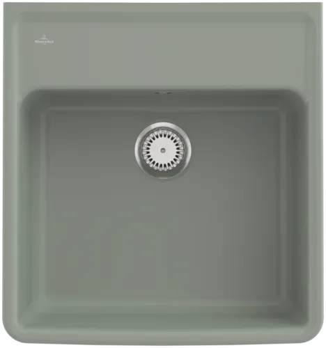 Bild von VILLEROY BOCH Spülstein Einzelbecken Spülstein Einzelbecken, inklusive Ablaufgarnitur mit Handbetätigung, Befestigungsset, aus Keramik, 595 x 630 mm, Morning Green CeramicPlus #632061R8