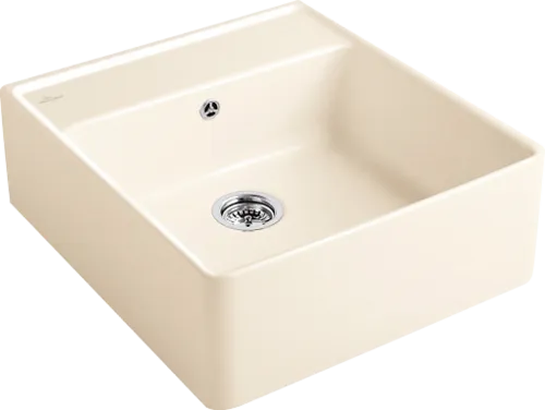 Bild von VILLEROY BOCH Spülstein Einzelbecken Spülstein Einzelbecken, inklusive Ablaufgarnitur mit Handbetätigung, Befestigungsset, aus Keramik, 595 x 630 mm, Crema CeramicPlus #632061KR