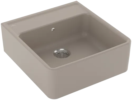 Bild von VILLEROY BOCH Spülstein Einzelbecken Spülstein Einzelbecken, inklusive Ablaufgarnitur mit Handbetätigung, Befestigungsset, aus Keramik, 595 x 630 mm, Almond CeramicPlus #632061AM