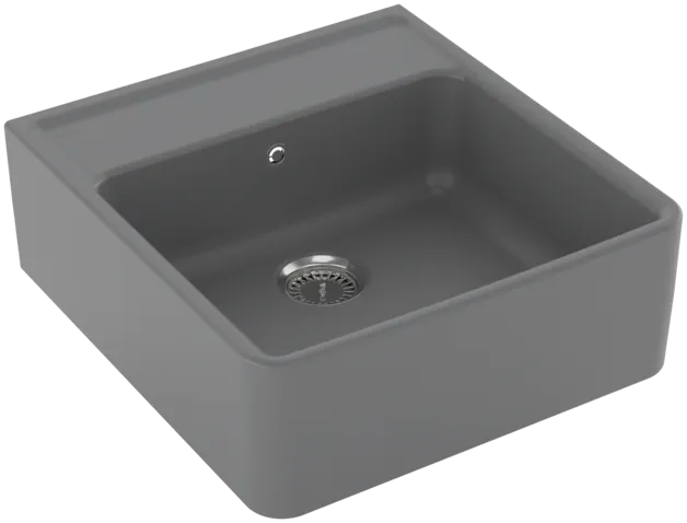 Bild von VILLEROY BOCH Spülstein Einzelbecken Spülstein Einzelbecken, inklusive Ablaufgarnitur mit Handbetätigung, Befestigungsset, aus Keramik, 595 x 630 mm, Stone CeramicPlus #632061SL