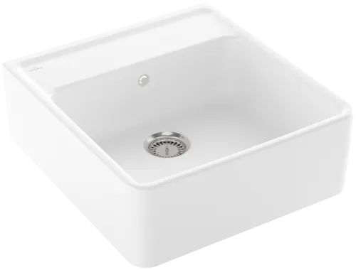 Bild von VILLEROY BOCH Spülstein Einzelbecken Spülstein Einzelbecken, inklusive Ablaufgarnitur mit Handbetätigung, Befestigungsset, aus Keramik, 595 x 630 mm, Stone White CeramicPlus #632061RW