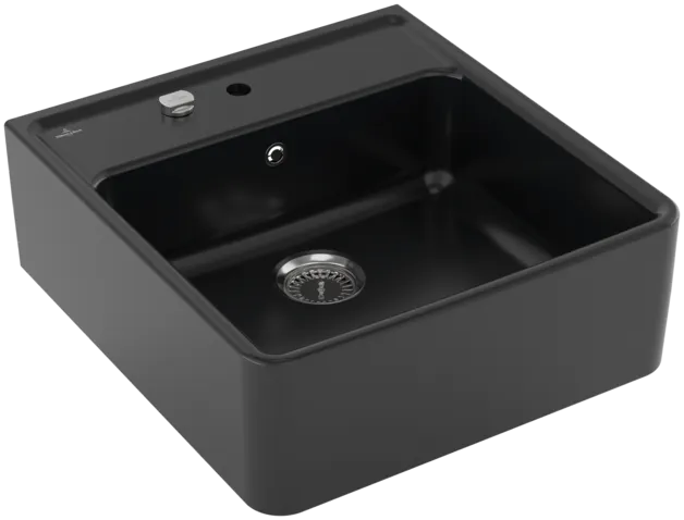 Bild von VILLEROY BOCH Spülstein Einzelbecken Spülstein Einzelbecken, inklusive Ablaufgarnitur mit Excenterbetätigung, Befestigungsset, aus Keramik, 595 x 630 mm, Ebony CeramicPlus #632062S5