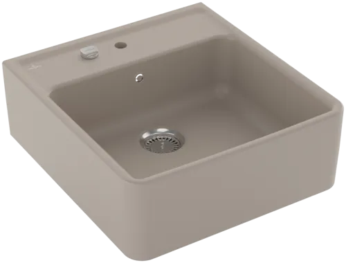 Bild von VILLEROY BOCH Spülstein Einzelbecken Spülstein Einzelbecken, inklusive Ablaufgarnitur mit Excenterbetätigung, Befestigungsset, aus Keramik, 595 x 630 mm, Almond CeramicPlus #632062AM