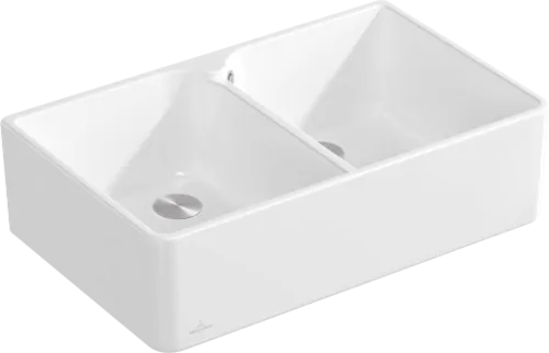 Bild von VILLEROY BOCH Spülstein Doppelbecken 80 X Spülstein Doppelbecken, inklusive Ablaufgarnitur mit Handbetätigung, aus Keramik, 795 x 500 mm, Stone White CeramicPlus #638001RW
