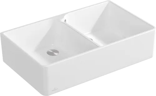 Bild von VILLEROY BOCH Spülstein Doppelbecken 90 X Spülstein Doppelbecken, inklusive Ablaufgarnitur mit Handbetätigung, aus Keramik, 900 x 550 mm, Stone White CeramicPlus #639001RW