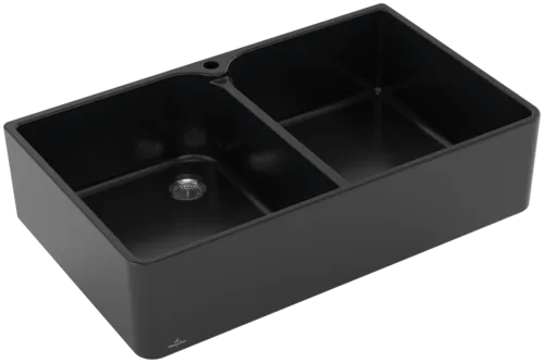 Bild von VILLEROY BOCH Spülstein Doppelbecken 90 X Spülstein Doppelbecken, inklusive Ablaufgarnitur mit Handbetätigung, aus Keramik, 900 x 550 mm, Pure Black #639001R7
