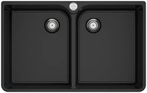 Bild von VILLEROY BOCH Spülstein Doppelbecken 80 X Spülstein Doppelbecken, inklusive Ablaufgarnitur mit Excenterbetätigung, aus Keramik, 795 x 500 mm, Pure Black #638002R7