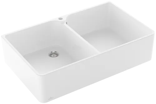Bild von VILLEROY BOCH Spülstein Doppelbecken 90 X Spülstein Doppelbecken, inklusive Ablaufgarnitur mit Handbetätigung, aus Keramik, 900 x 550 mm, Weiß Alpin CeramicPlus #639001R1