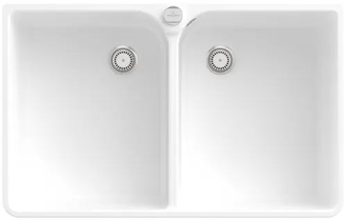 Bild von VILLEROY BOCH Spülstein Doppelbecken 80 X Spülstein Doppelbecken, inklusive Ablaufgarnitur mit Excenterbetätigung, aus Keramik, 795 x 500 mm, Stone White CeramicPlus #638002RW