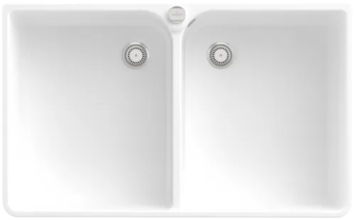 Obrázek VILLEROY BOCH Sink stone double bowl 90 X Sink stone double bowl, including waste set with eccentric actuation, made of ceramic, 900 x 550 mm, Stone White CeramicPlus #639002RW