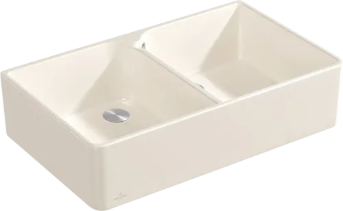 Bild von VILLEROY BOCH Spülstein Doppelbecken 90 X Spülstein Doppelbecken, inklusive Ablaufgarnitur mit Handbetätigung, aus Keramik, 900 x 550 mm, Crema CeramicPlus #639001KR