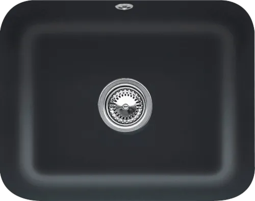 Bild von VILLEROY BOCH Cisterna 60C Unterbauspüle, inklusive Ablaufgarnitur mit Handbetätigung, Befestigungsset, aus Keramik, 550 x 440 mm, Pure Black #670601R7