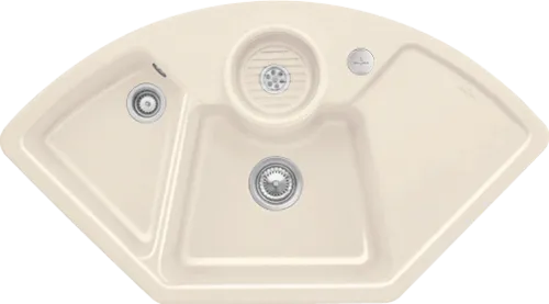 Bild von VILLEROY BOCH Solo Eck Eckspüle, inklusive Ablaufgarnitur mit Excenterbetätigung, Resteschale, aus Keramik, 1075 x 600 mm, Crema CeramicPlus #670802KR