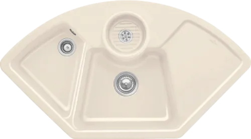 Bild von VILLEROY BOCH Solo Eck Eckspüle, inklusive Ablaufgarnitur mit Handbetätigung, Resteschale, aus Keramik, 1075 x 600 mm, Crema CeramicPlus #670801KR