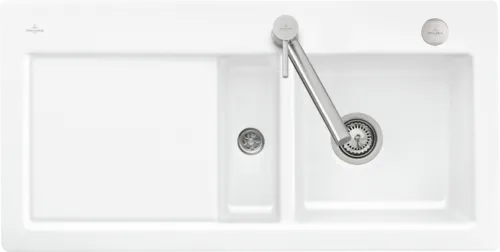 Bild von VILLEROY BOCH Subway 60 flat flächenbündige Spüle, inklusive Ablaufgarnitur mit Excenterbetätigung, aus Keramik, 965 x 475 mm, Weiß Alpin CeramicPlus #67122FR1