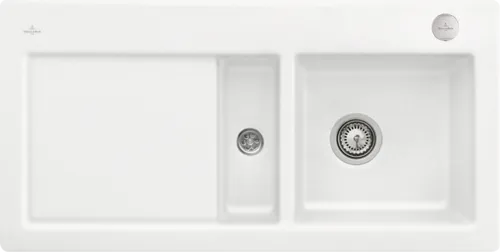 Bild von VILLEROY BOCH Subway 60 flat flächenbündige Spüle, inklusive Ablaufgarnitur mit Excenterbetätigung, aus Keramik, 965 x 475 mm, Stone White CeramicPlus #67122FRW