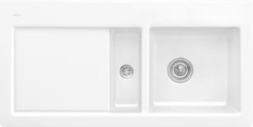 Bild von VILLEROY BOCH Subway 60 Einbauspüle, inklusive Ablaufgarnitur mit Handbetätigung, aus Keramik, 1000 x 510 mm, Snow White CeramicPlus #671201KG