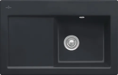 Bild von VILLEROY BOCH Subway 45 flat flächenbündige Spüle, inklusive Ablaufgarnitur mit Handbetätigung, aus Keramik, 745 x 475 mm, Ebony CeramicPlus #67141FS5