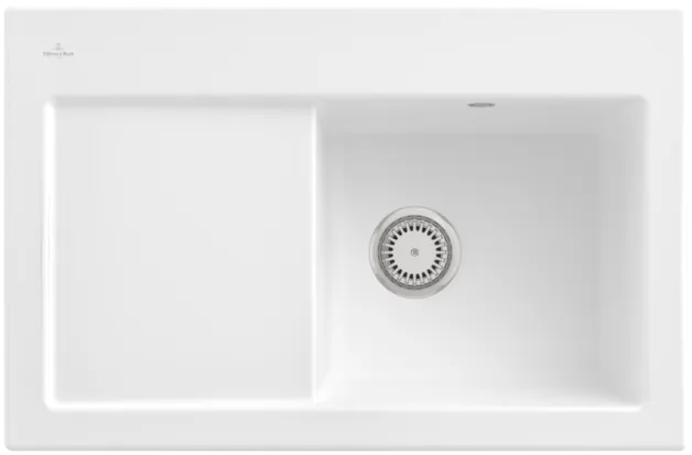 Bild von VILLEROY BOCH Subway 45 Einbauspüle, inklusive Ablaufgarnitur mit Handbetätigung, aus Keramik, 780 x 510 mm, Stone White CeramicPlus #671401RW