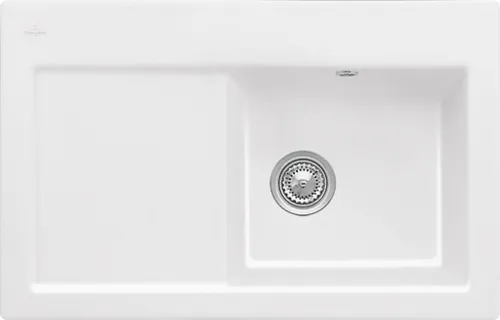 Bild von VILLEROY BOCH Subway 45 flat flächenbündige Spüle, inklusive Ablaufgarnitur mit Handbetätigung, aus Keramik, 745 x 475 mm, Weiß Alpin CeramicPlus #67141FR1