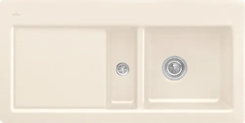 Bild von VILLEROY BOCH Subway 60 flat flächenbündige Spüle, inklusive Ablaufgarnitur mit Handbetätigung, aus Keramik, 965 x 475 mm, Crema CeramicPlus #67121FKR