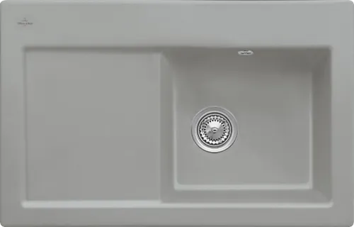 Bild von VILLEROY BOCH Subway 45 flat flächenbündige Spüle, inklusive Ablaufgarnitur mit Handbetätigung, aus Keramik, 745 x 475 mm, Fossil CeramicPlus #67141FKD