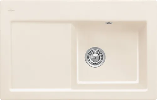 Bild von VILLEROY BOCH Subway 45 flat flächenbündige Spüle, inklusive Ablaufgarnitur mit Excenterbetätigung, aus Keramik, 745 x 475 mm, Crema CeramicPlus #67142FKR