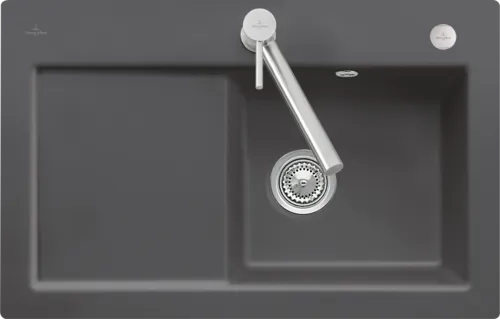 Bild von VILLEROY BOCH Subway 45 flat flächenbündige Spüle, inklusive Ablaufgarnitur mit Excenterbetätigung, aus Keramik, 745 x 475 mm, Ebony CeramicPlus #67142FS5