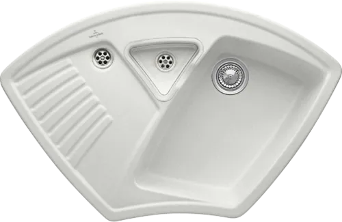 Bild von VILLEROY BOCH Arena Eck Eckspüle, inklusive Resteschale, Ablaufgarnitur mit Handbetätigung, aus Keramik, 975 x 625 mm, Steam CeramicPlus #672901SM