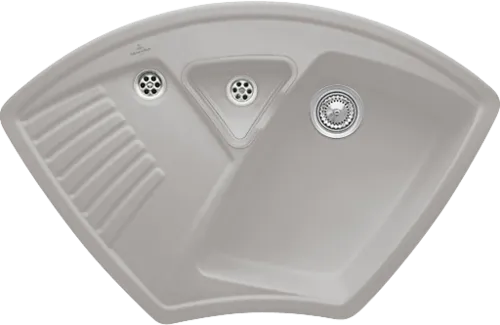 Bild von VILLEROY BOCH Arena Eck Eckspüle, inklusive Resteschale, Ablaufgarnitur mit Handbetätigung, aus Keramik, 975 x 625 mm, Fossil CeramicPlus #672901KD